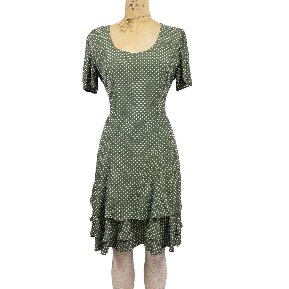 90s Cottagecore Polka Dot Ruffle Hem Dress Karin Stevens Structured Fit Medium 8